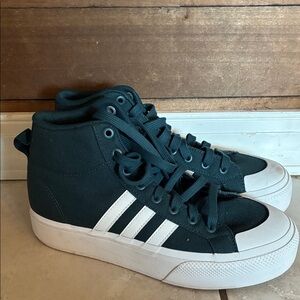 adidas Dark Green High-Top Canvas Sneakers with White Stripes